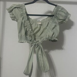 Chic Light Green Ruffle Tie-Front Blouse